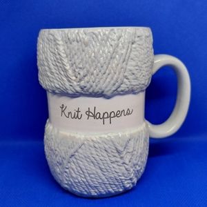 Mug Knitters Knit Happens Yarn Gray White Mug Tea Coffee Cup